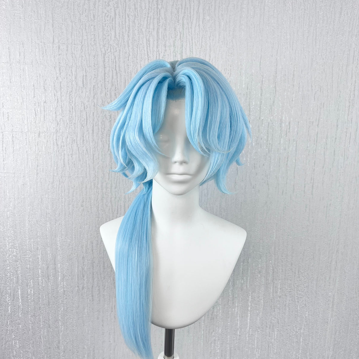 Handmade Light Blue Side Ponytail Cosplay Wig – Layered Short Anime Wig