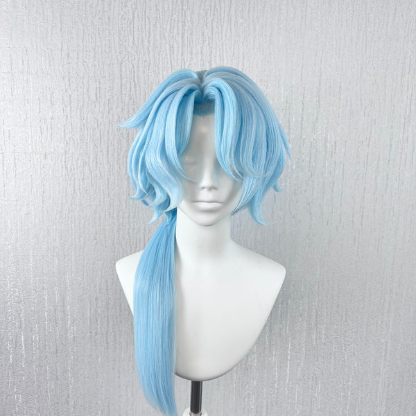Handmade Light Blue Side Ponytail Cosplay Wig – Layered Short Anime Wig