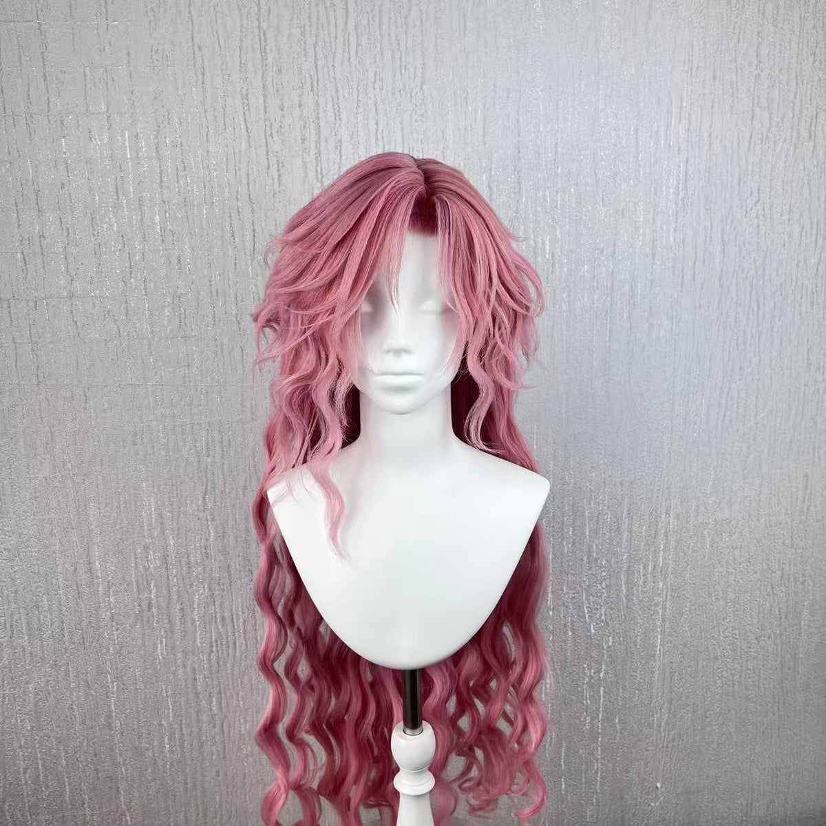Zhao Ran Cosplay Wig, Dusty Pink Gradient Extra Long Water Wave Curly Wig, Hand Layered Shaggy Bangs Ancient Style Male Wig for Game Cos, Hanfu & Portrait Shooting
