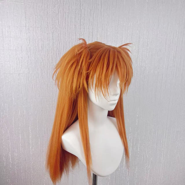 Neon Genesis Evangelion Asuka Custom Wig, Orange Twin-Tail Anime Cosplay Wig, Handmade Wig