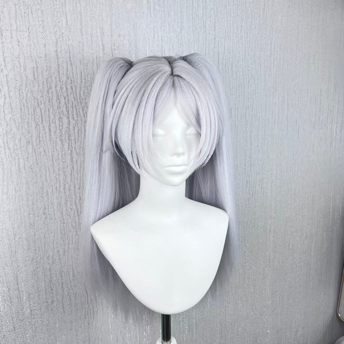 Frieren Cosplay Wig – Silver Gray Long Twin Tail Handmade Styled Wig