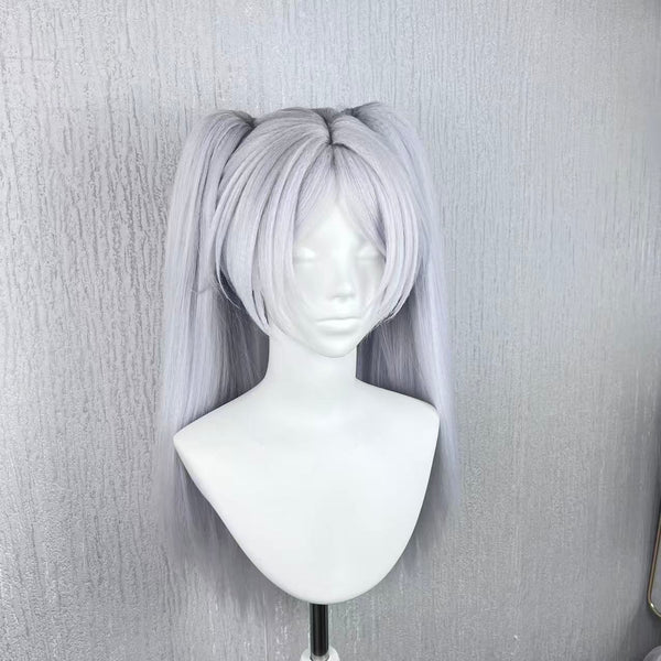 Frieren Cosplay Wig – Silver Gray Long Twin Tail Handmade Styled Wig