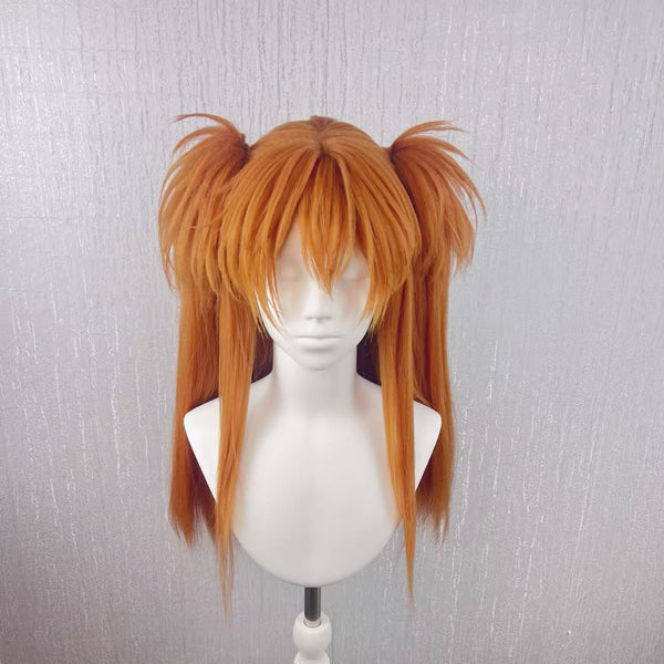 Neon Genesis Evangelion Asuka Custom Wig, Orange Twin-Tail Anime Cosplay Wig, Handmade Wig