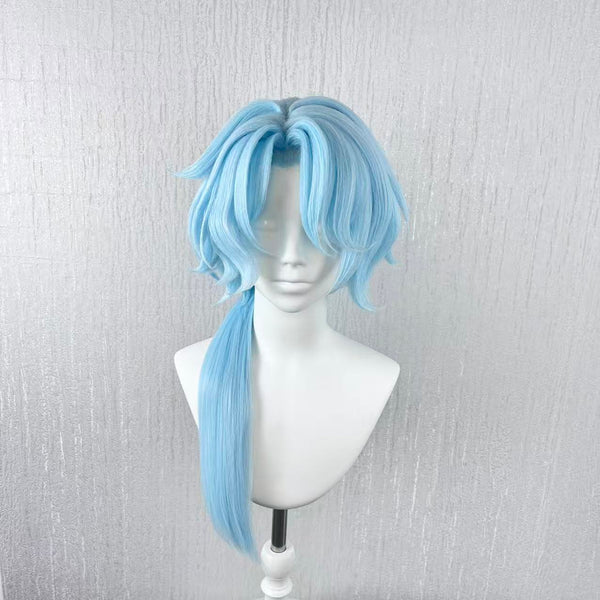 Handmade Light Blue Side Ponytail Cosplay Wig – Layered Short Anime Wig