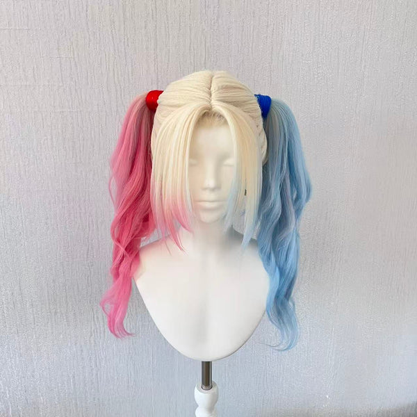 Harley Quinn Wig from Suicide Squad | Handmade Pink Blue Ponytail Cosplay Wig for Halloween
