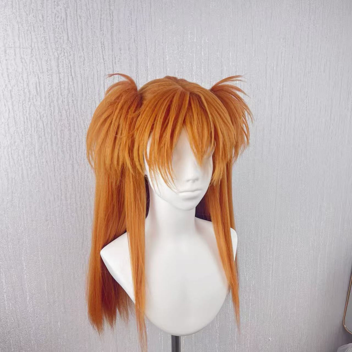 Neon Genesis Evangelion Asuka Custom Wig, Orange Twin-Tail Anime Cosplay Wig, Handmade Wig