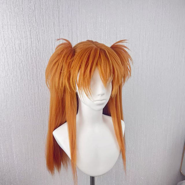 Neon Genesis Evangelion Asuka Custom Wig, Orange Twin-Tail Anime Cosplay Wig, Handmade Wig