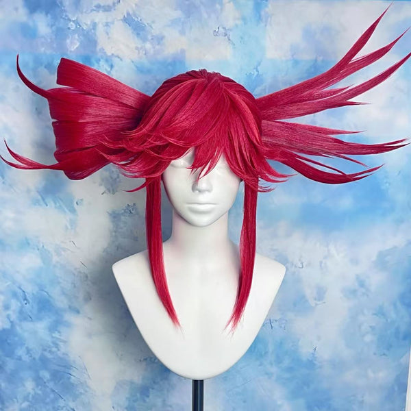 Gachiakuta Riyo Custom Wig, Crimson Red Spiky Anime Wig, Handmade Cosplay Wig
