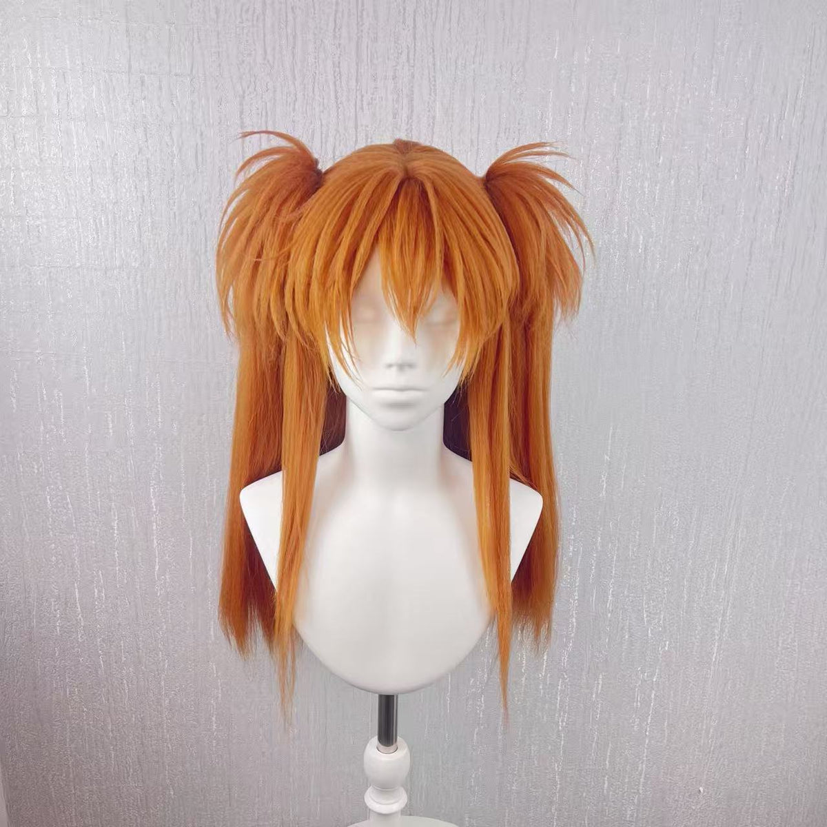 Neon Genesis Evangelion Asuka Custom Wig, Orange Twin-Tail Anime Cosplay Wig, Handmade Wig