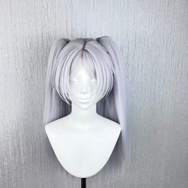 Frieren Cosplay Wig – Silver Gray Long Twin Tail Handmade Styled Wig
